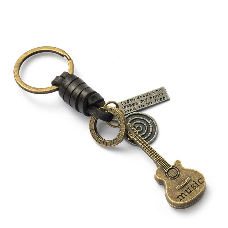 Cute Musical Guitar Pendant Leather Keychain - Guitar - image 0