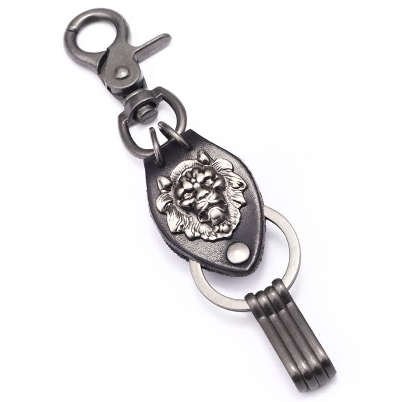 Wild West Cool Lion Head Leather Keychain - Lion - image 0