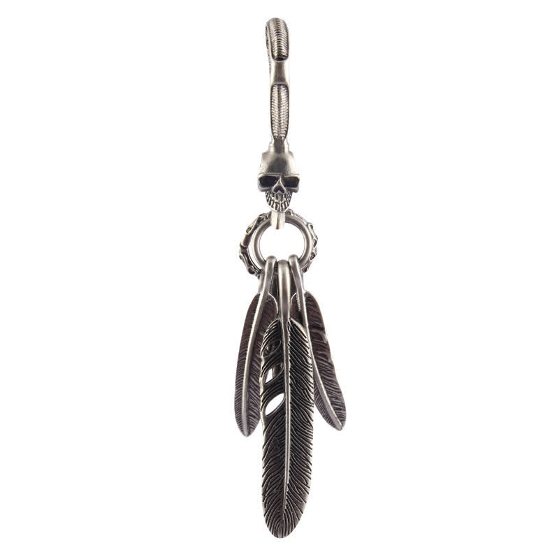 Boho Skull Feathers Blue Turquoise Leather Keychain - image 10