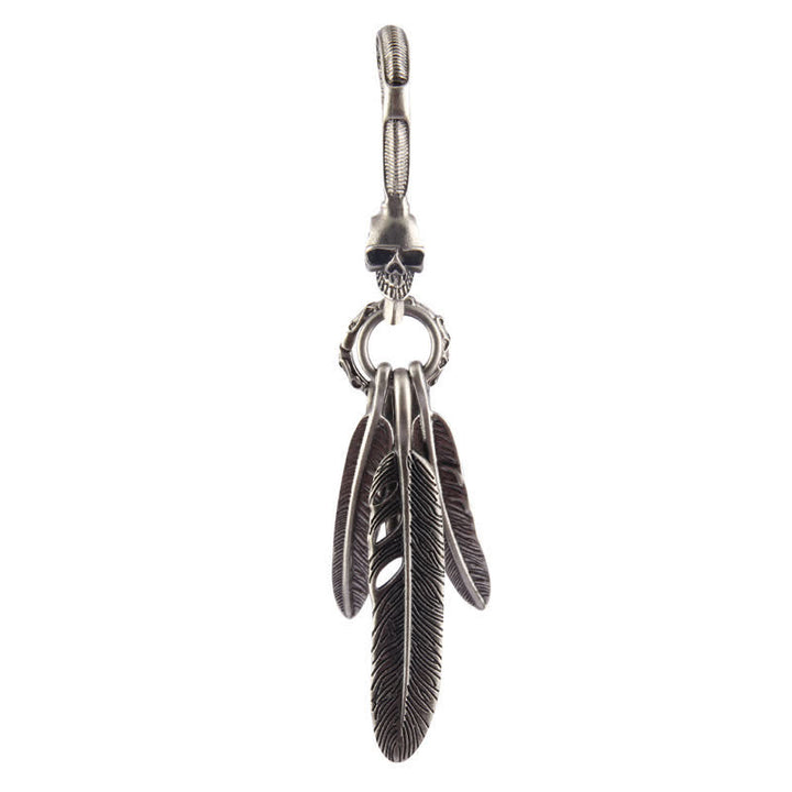 Boho Skull Feathers Blue Turquoise Leather Keychain - image 10