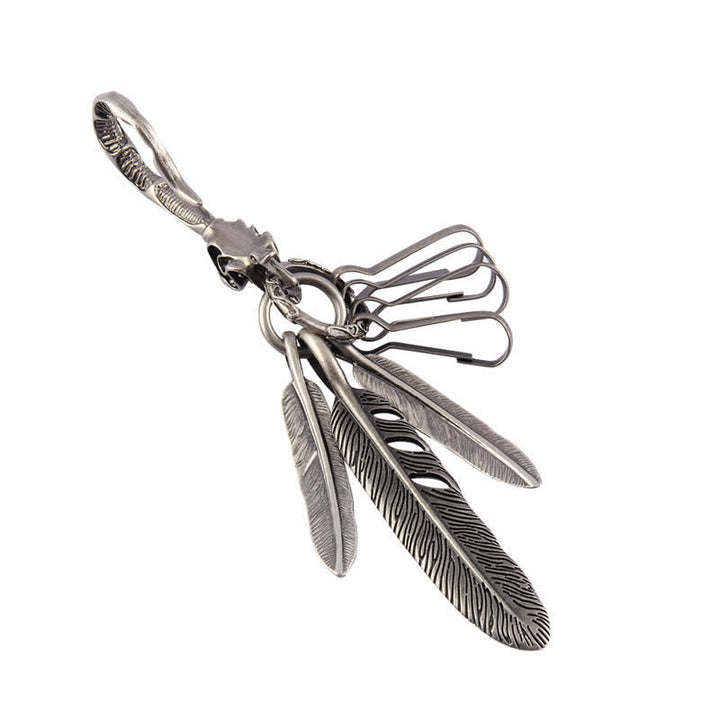 Boho Skull Feathers Blue Turquoise Leather Keychain - image 11