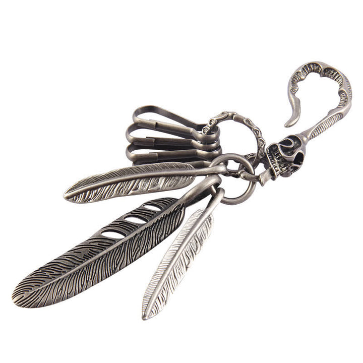 Boho Skull Feathers Blue Turquoise Leather Keychain - image 8