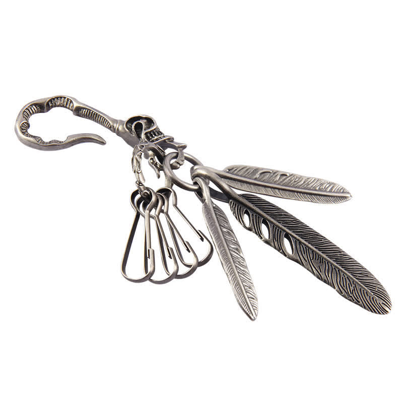 Boho Skull Feathers Blue Turquoise Leather Keychain - image 9