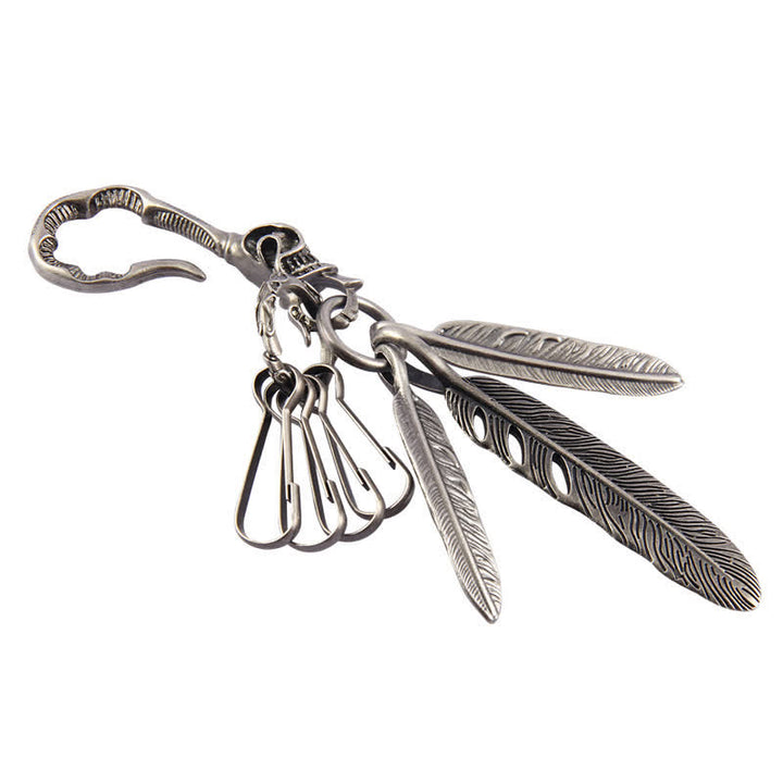 Boho Skull Feathers Blue Turquoise Leather Keychain - image 9