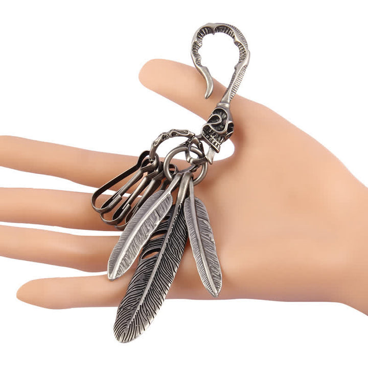 Boho Skull Feathers Blue Turquoise Leather Keychain - image 7