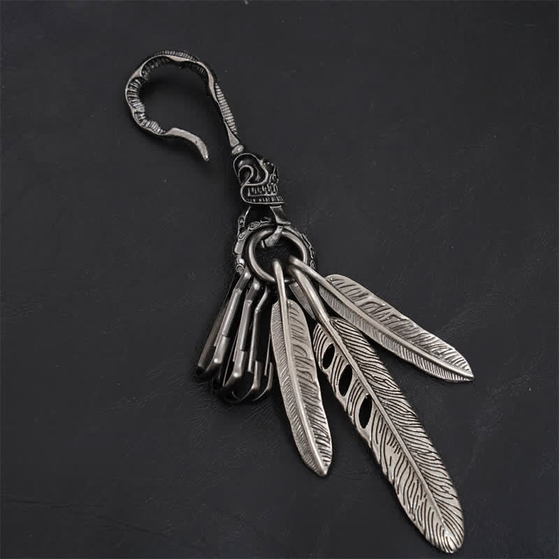 Boho Skull Feathers Blue Turquoise Leather Keychain - Style #3 - image 6