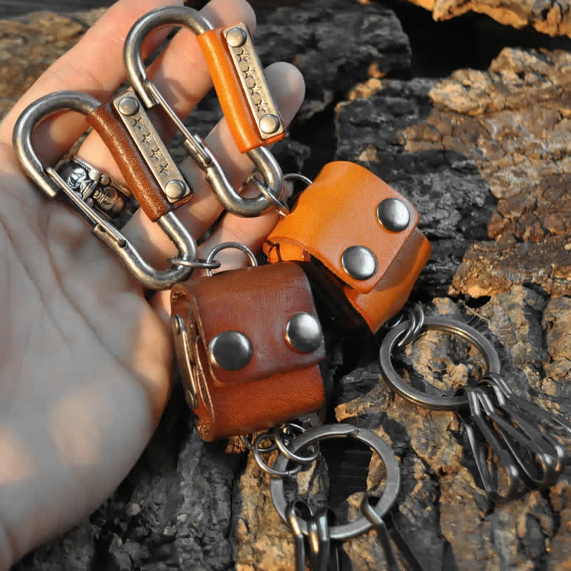 Vintage Mini Dice Case Design Leather Keychain - image 7
