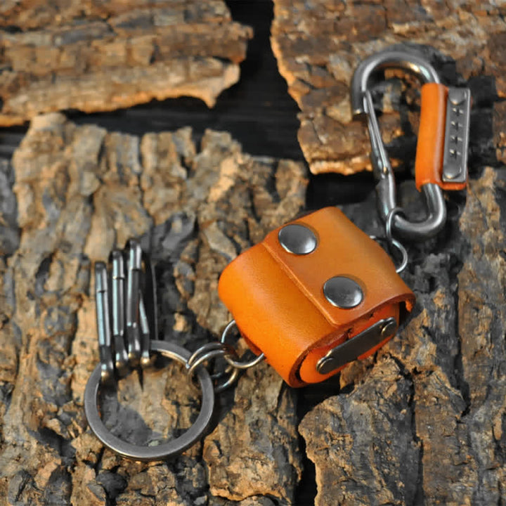 Vintage Mini Dice Case Design Leather Keychain - Orange - image 2