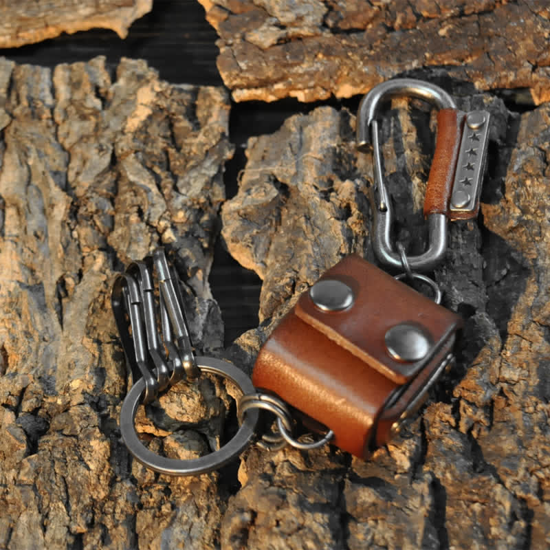 Vintage Mini Dice Case Design Leather Keychain - Brown - image 9