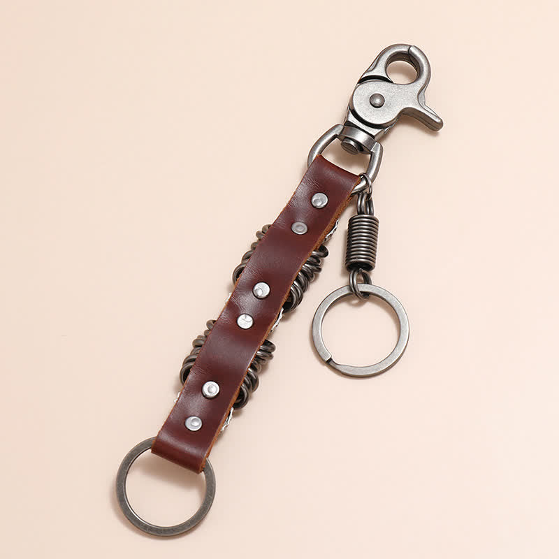 Personality Skull Head Shape Leather Keychain - image 3