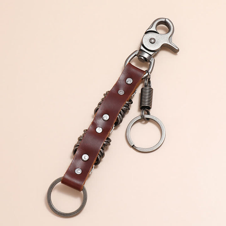 Personality Skull Head Shape Leather Keychain - image 3