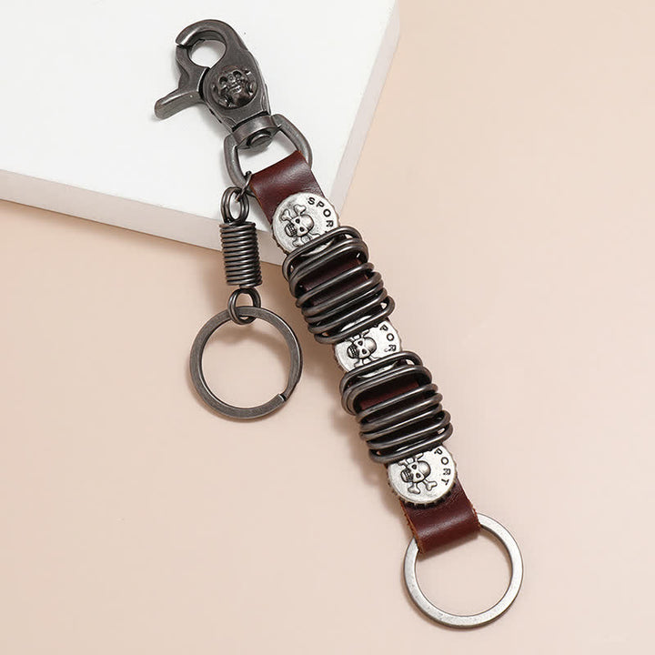 Personality Skull Head Shape Leather Keychain - image 1