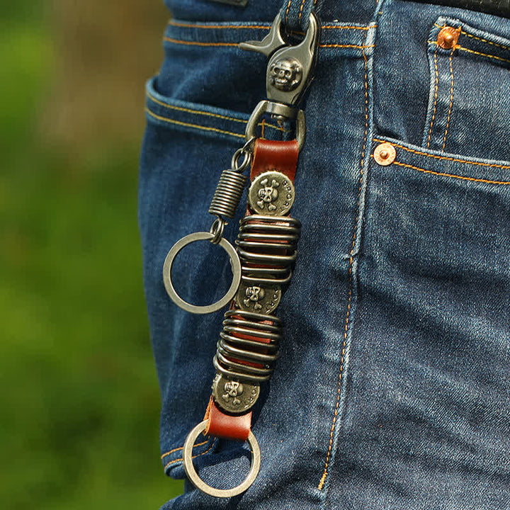 Personality Skull Head Shape Leather Keychain - Brown - image 0