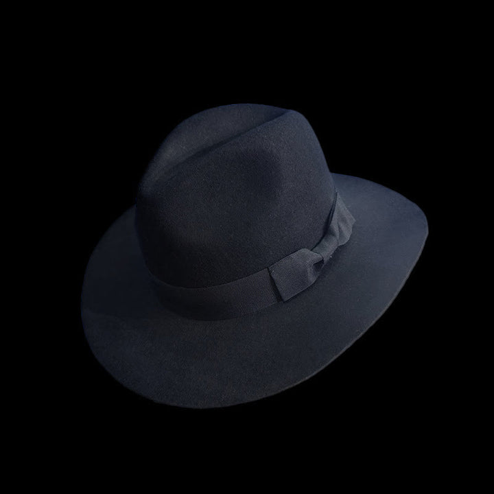 Solid Color Black Ribbon Bow Knot Cowboy Hat - Black - L (23 1/4"-23 5/8") - image 1