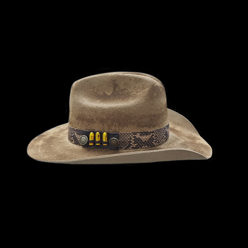 Bullet Decors Snake Skin Pattern Ribbon Cowboy Hat - Dark Khaki - M (22"-22 7/8") - image 1