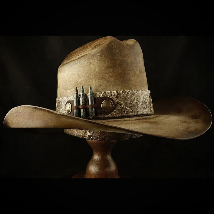Bullet Decors Snake Skin Pattern Ribbon Cowboy Hat - image 0