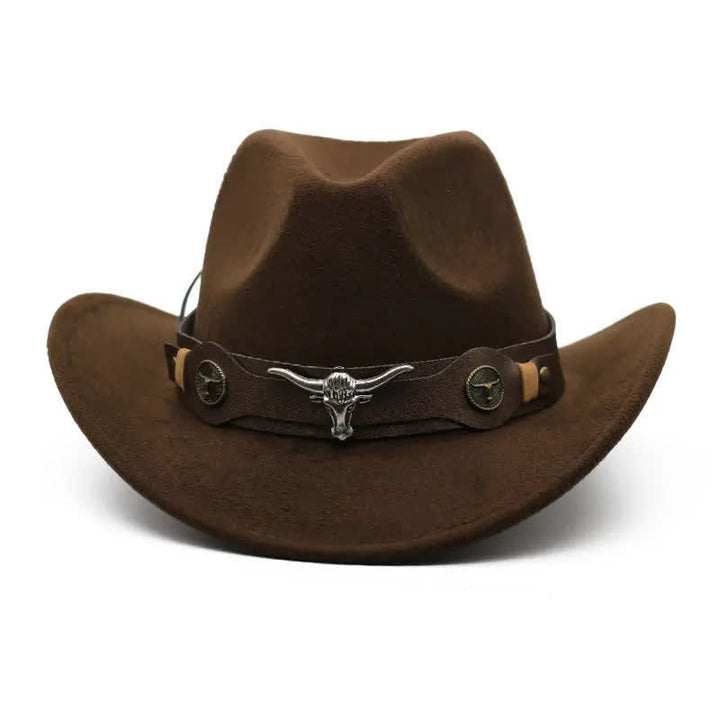Western Wild Bull Ox Head Strap Felt Cowboy Hat - Coffee - M (22"-22 7/8") - image 2