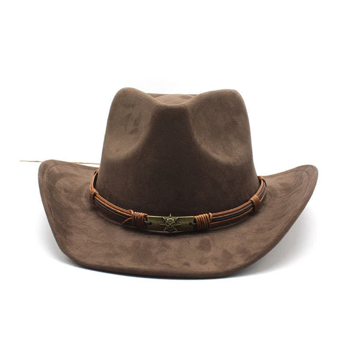 Ethnic Style Rope Decor Curved Brim Felt Cowboy Hat - image 2
