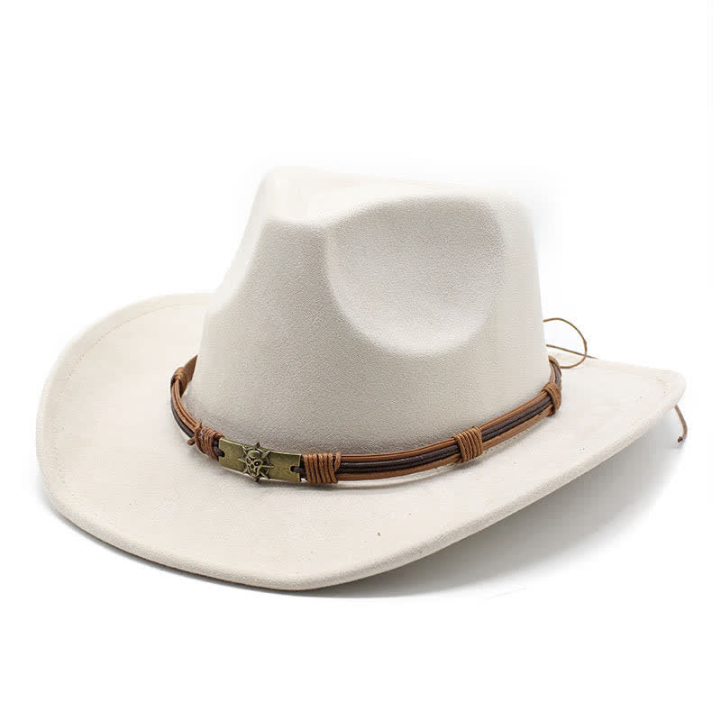 Ethnic Style Rope Decor Curved Brim Felt Cowboy Hat - White - M (22"-22 7/8") - image 9