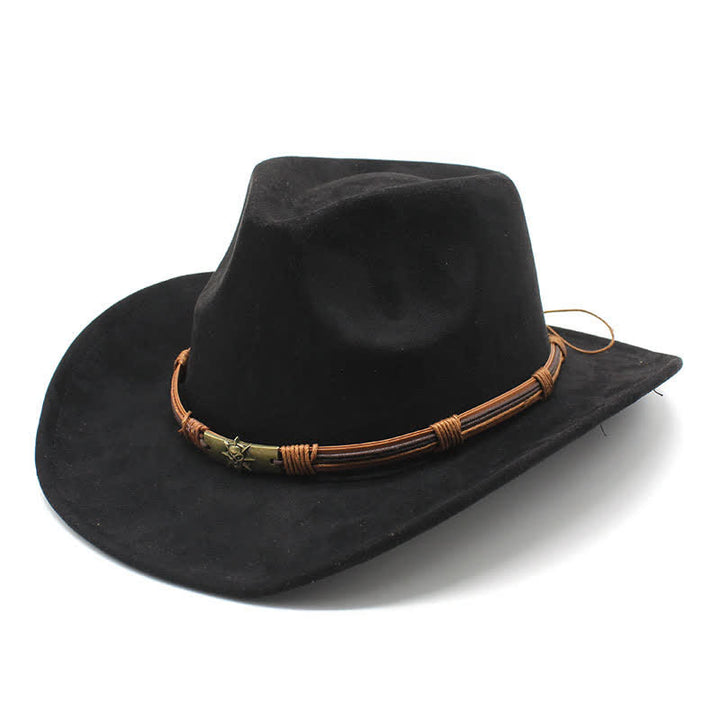 Ethnic Style Rope Decor Curved Brim Felt Cowboy Hat - Black - M (22"-22 7/8") - image 10
