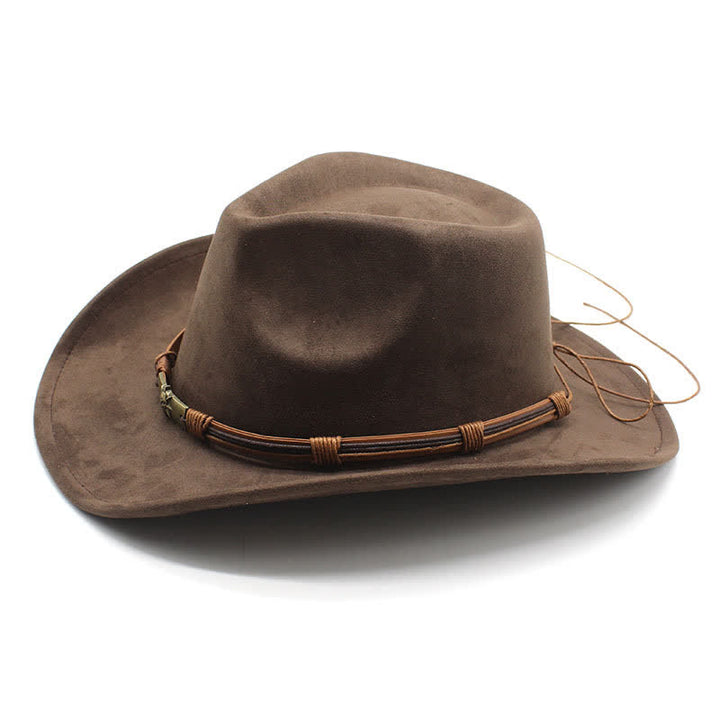 Ethnic Style Rope Decor Curved Brim Felt Cowboy Hat - image 3