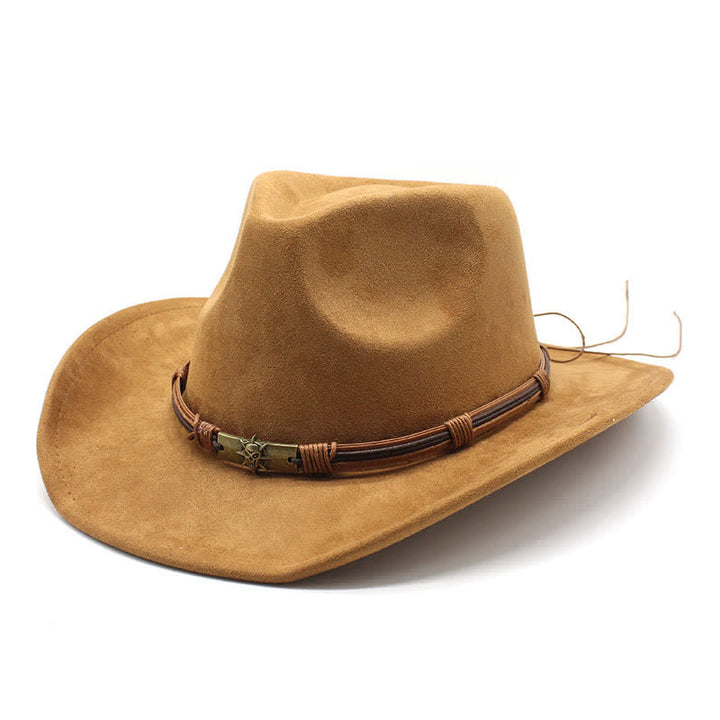 Ethnic Style Rope Decor Curved Brim Felt Cowboy Hat - Khaki - M (22"-22 7/8") - image 6