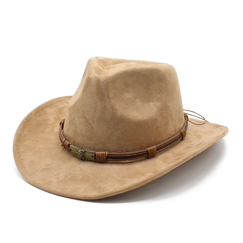 Ethnic Style Rope Decor Curved Brim Felt Cowboy Hat - Camel - M (22"-22 7/8") - image 0
