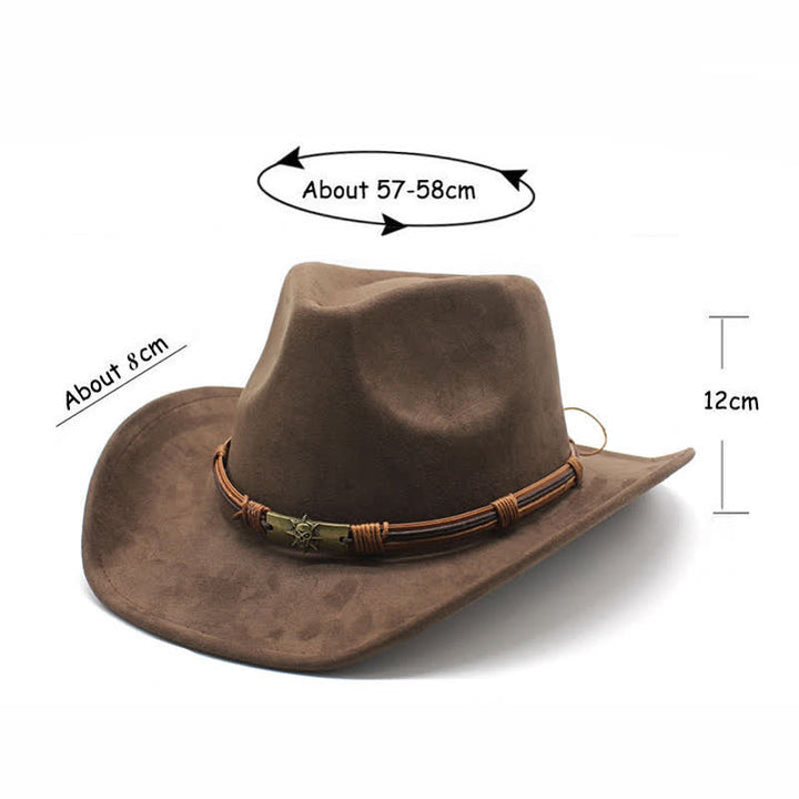 Ethnic Style Rope Decor Curved Brim Felt Cowboy Hat - image 5