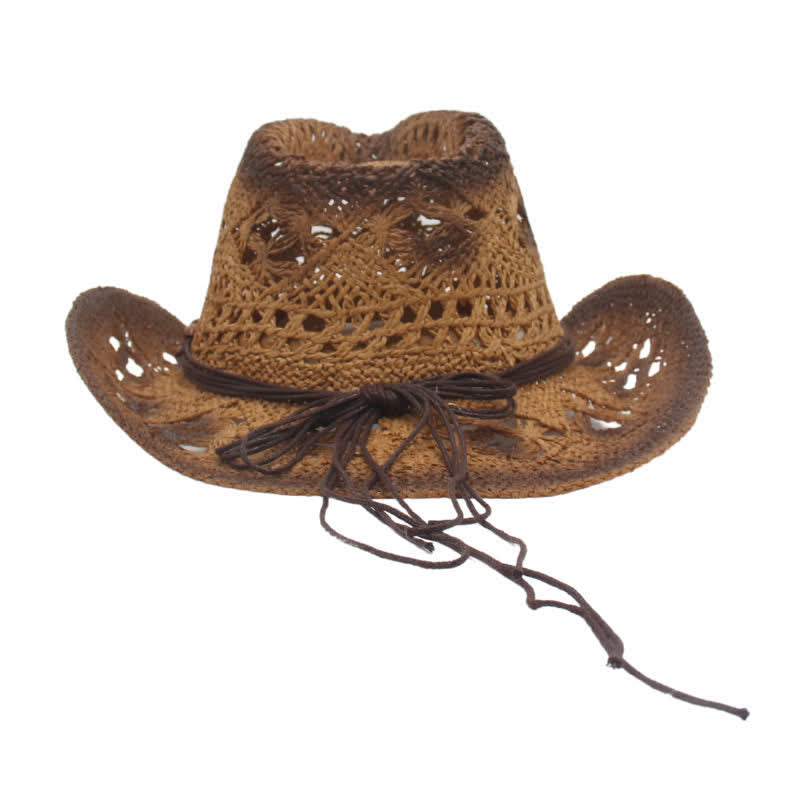 Boho Hollow-Out Beads String Cowboy Cowgirl Straw Hat - image 3