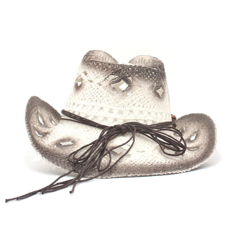Boho Hollow-Out Beads String Cowboy Cowgirl Straw Hat - image 7