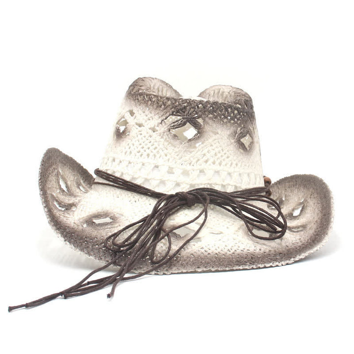 Boho Hollow-Out Beads String Cowboy Cowgirl Straw Hat - image 7