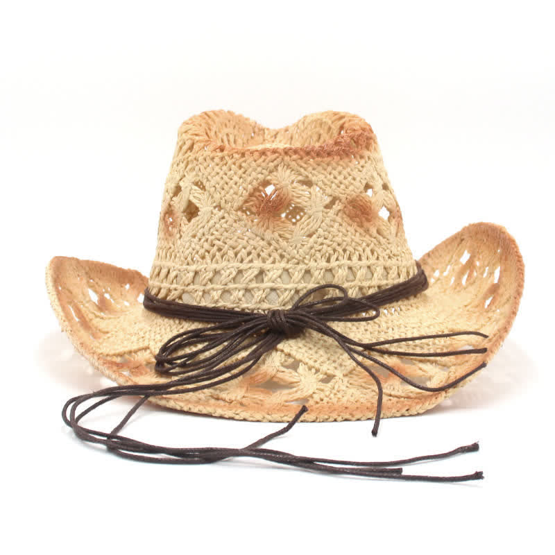 Boho Hollow-Out Beads String Cowboy Cowgirl Straw Hat - image 11