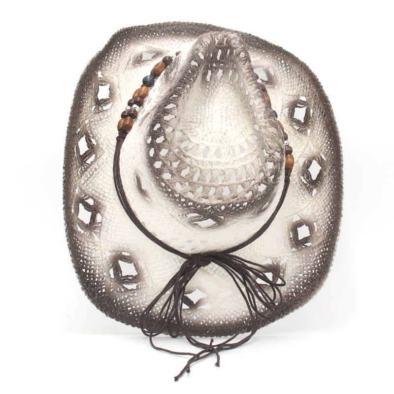 Boho Hollow-Out Beads String Cowboy Cowgirl Straw Hat - image 5