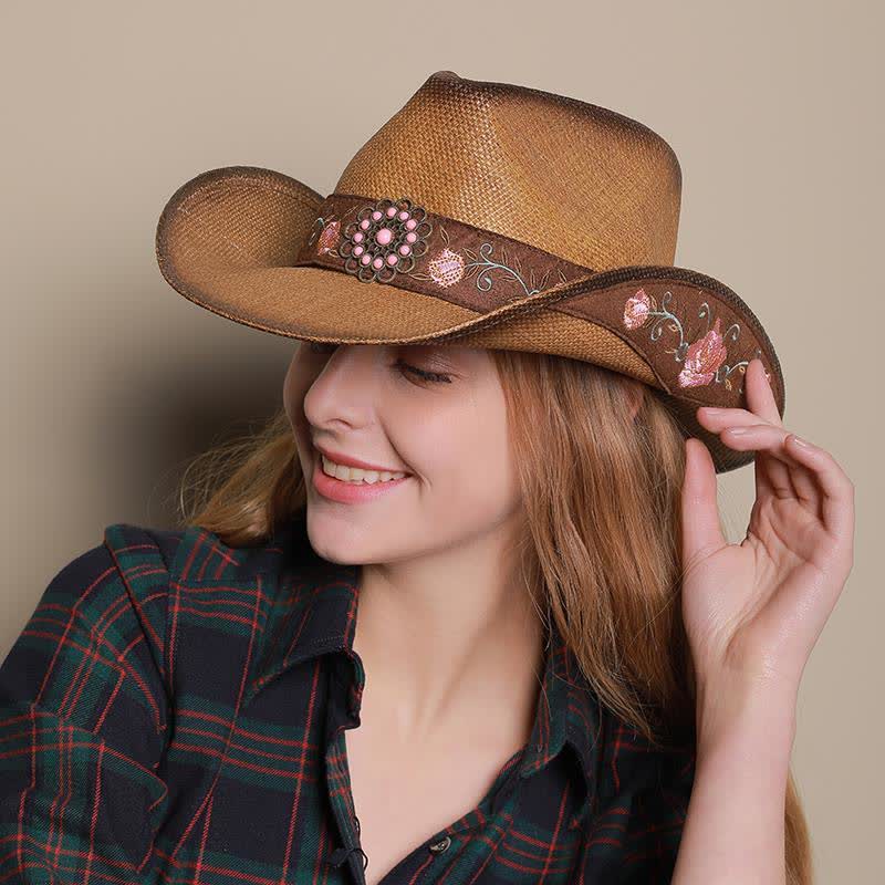 Pink Flower Western Party Cowgirl Cowboy Straw Hat - image 3