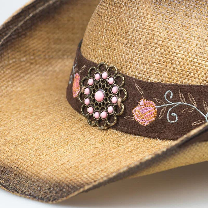 Pink Flower Western Party Cowgirl Cowboy Straw Hat - image 4