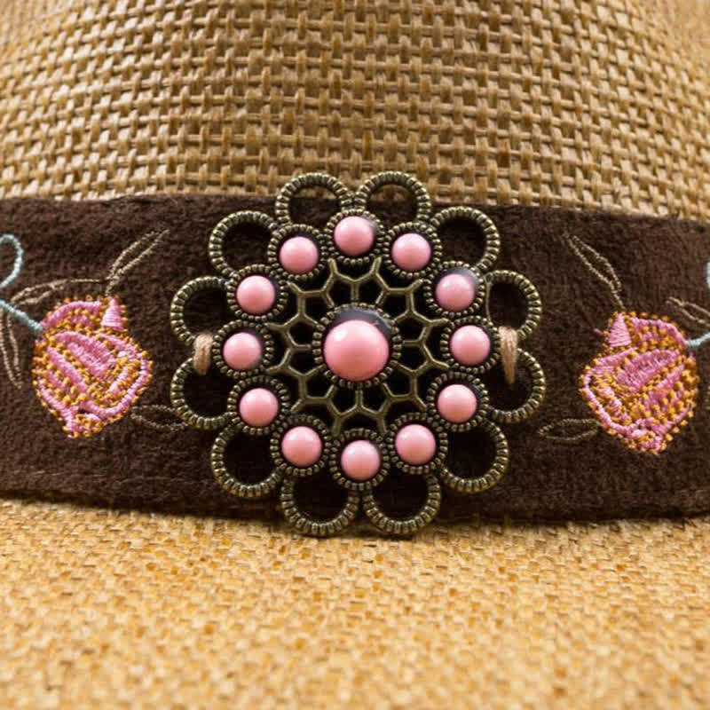 Pink Flower Western Party Cowgirl Cowboy Straw Hat - image 5