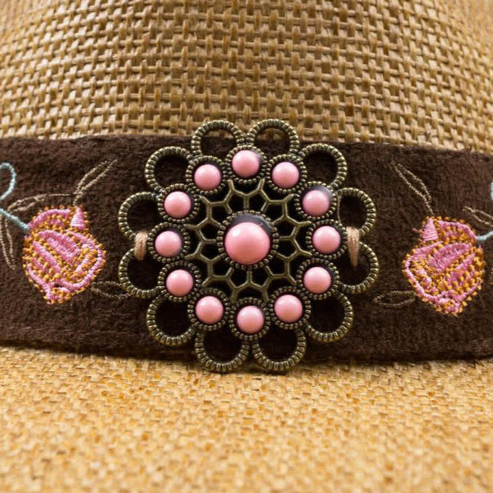 Pink Flower Western Party Cowgirl Cowboy Straw Hat - image 5