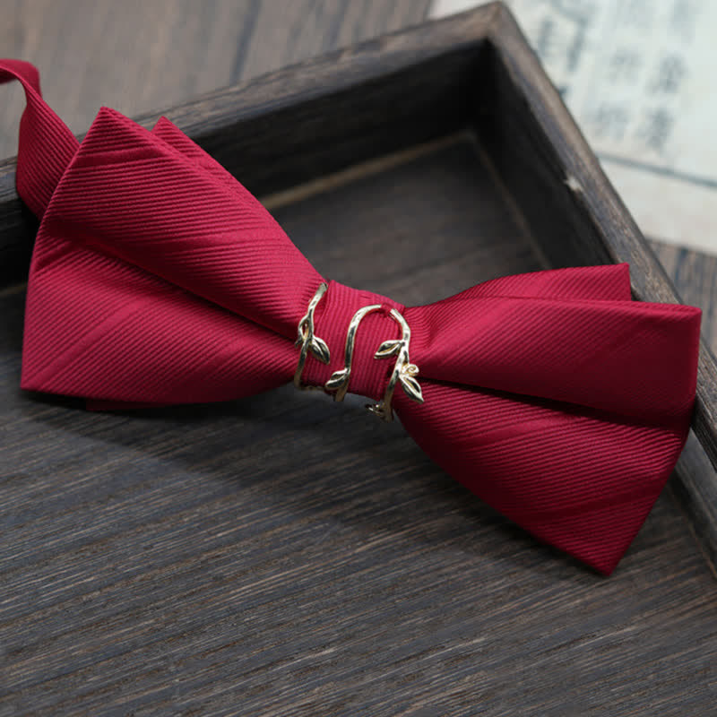 Men's Gold Metal Branch Shaped Twilled Bow Tie - Red - image 8