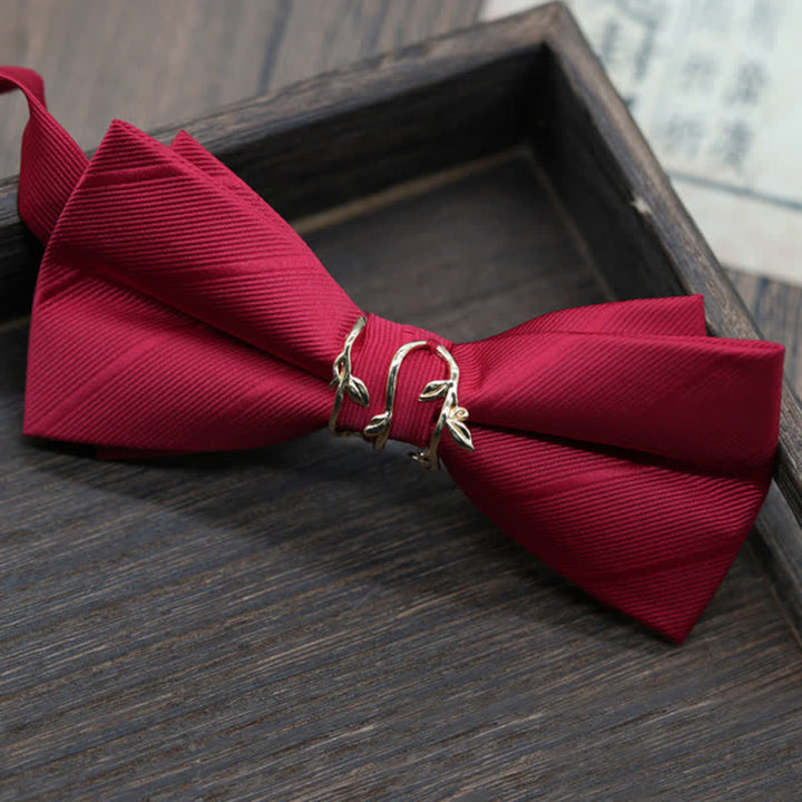 Men's Gold Metal Branch Shaped Twilled Bow Tie - Red - image 8