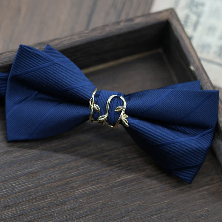 Men's Gold Metal Branch Shaped Twilled Bow Tie - Navy - image 7