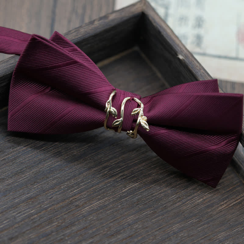 Men's Gold Metal Branch Shaped Twilled Bow Tie - Burgundy - image 1