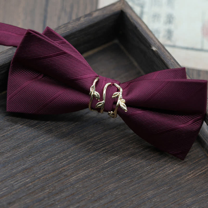 Men's Gold Metal Branch Shaped Twilled Bow Tie - Burgundy - image 1