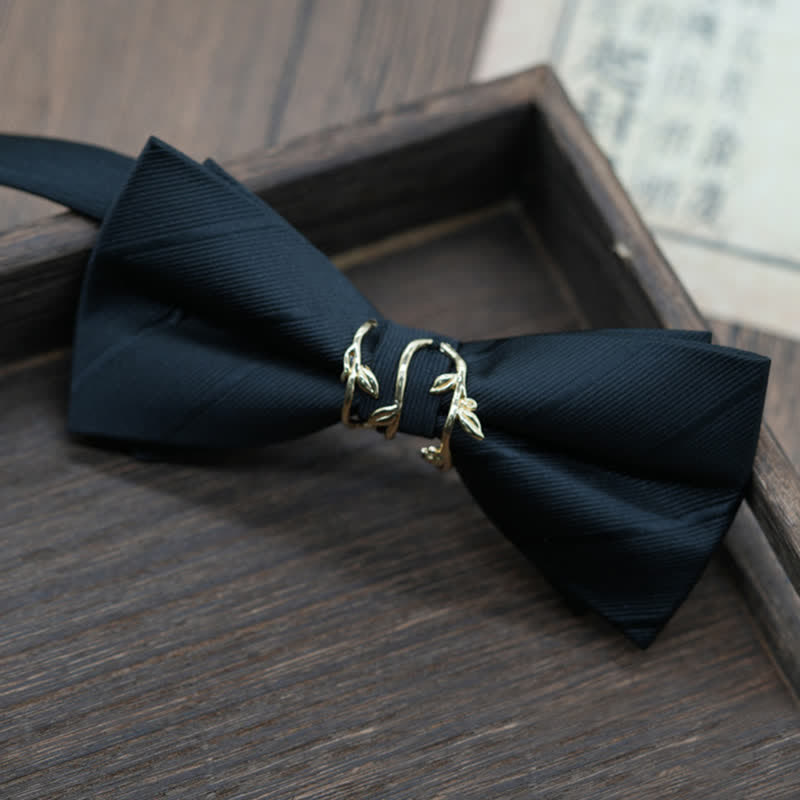 Men's Gold Metal Branch Shaped Twilled Bow Tie - Black - image 5