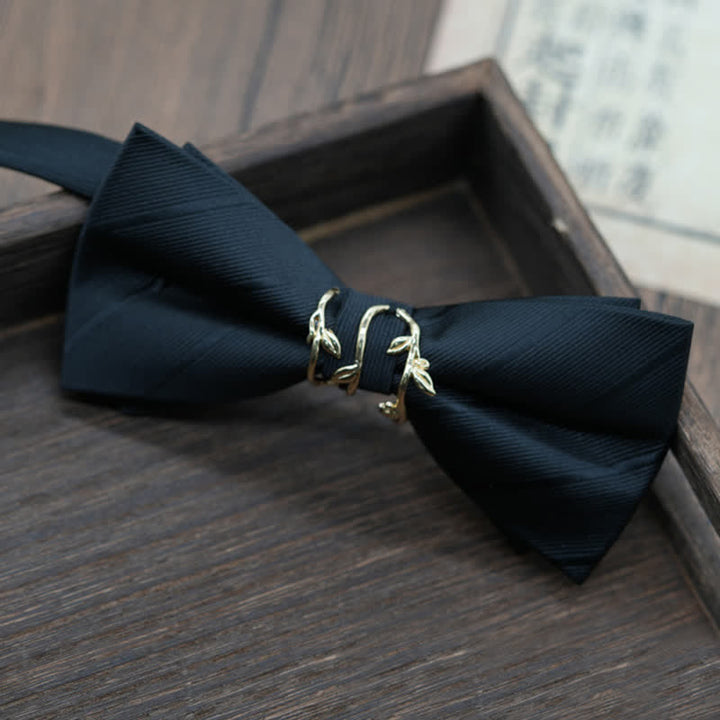Men's Gold Metal Branch Shaped Twilled Bow Tie - Black - image 5