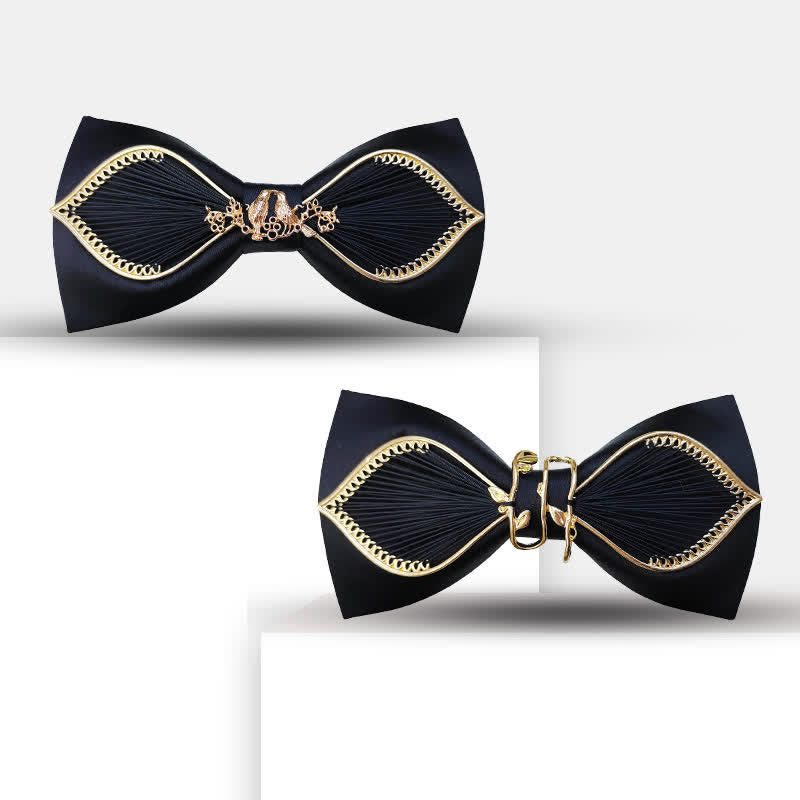 Men's Gold Bird Leaves Floral Pattern Wedding Bow Tie - image 9