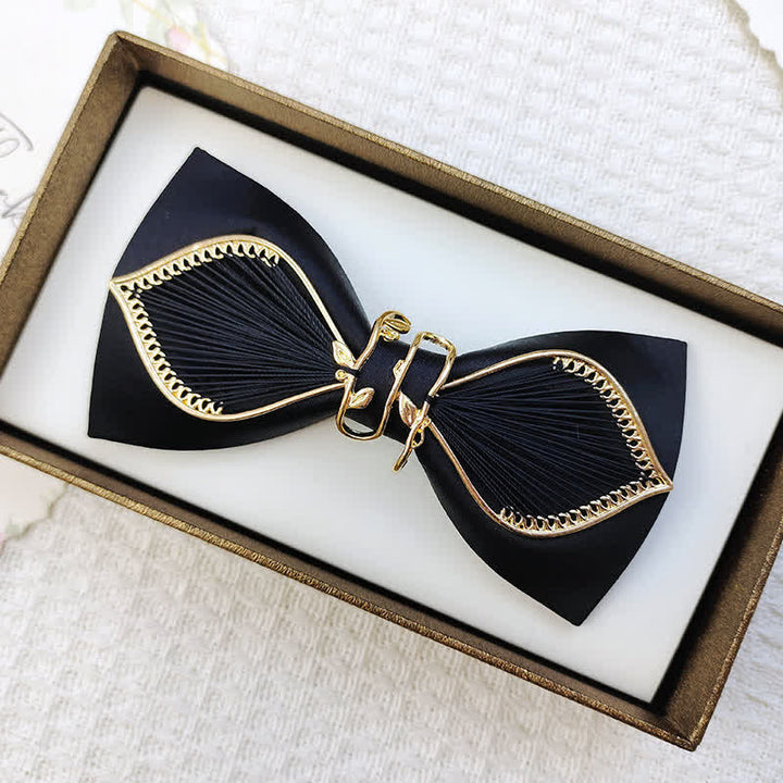 Men's Gold Bird Leaves Floral Pattern Wedding Bow Tie - Leaves - Black - image 8