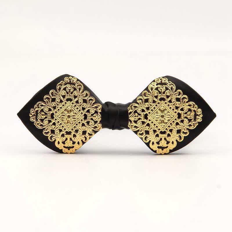 Men's Palace Pattern Gold Metal Pointed Bow Tie - Black - image 2