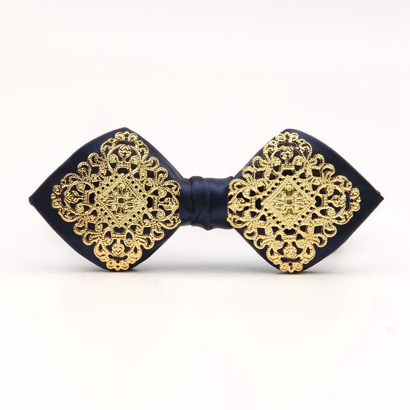 Men's Palace Pattern Gold Metal Pointed Bow Tie - Navy - image 5