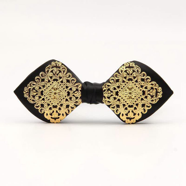 Men's Palace Pattern Gold Metal Pointed Bow Tie - Black - image 2