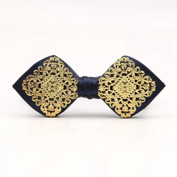 Men's Palace Pattern Gold Metal Pointed Bow Tie - Navy - image 5